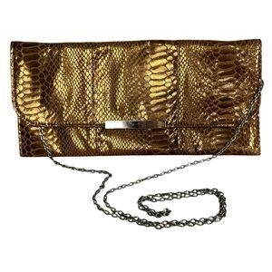 Vtg Metallic Snakeskin Copper Rose Gold Purse Clutch Chain Strap Handbag 12” Mob